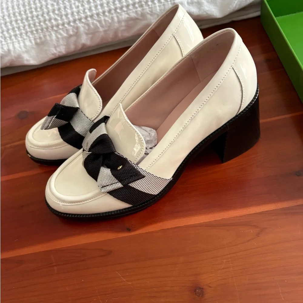 Kate Spade Cream and Black Bow Loafers - Picture 2 of 6